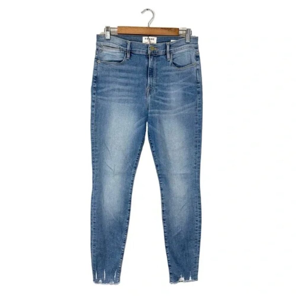 Frame Le High Skinny Jeans Sand Dollar Wash Frayed Hem, Size 30